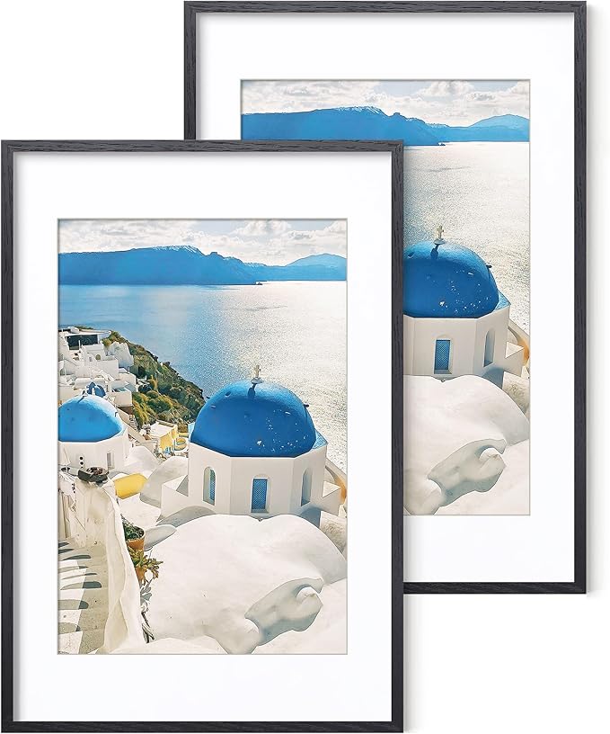 Axeman 22x28 Picture Frame with Mat for 18x24, Solid Oak Wood Poster Frame with Tempered Glass, Wooden 22''x28'' Minimalist Photo Frame Puzzle Frame with Free Wall Hooks, Set of 2, Black
