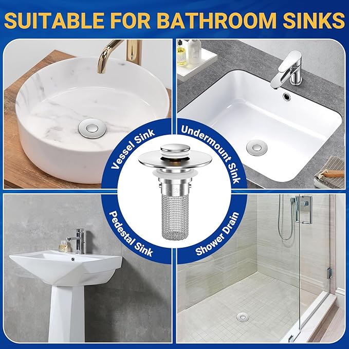 2PCS Bathroom Sink Stopper Strainer, Pop-Up Bathroom Sink Drain Strainer