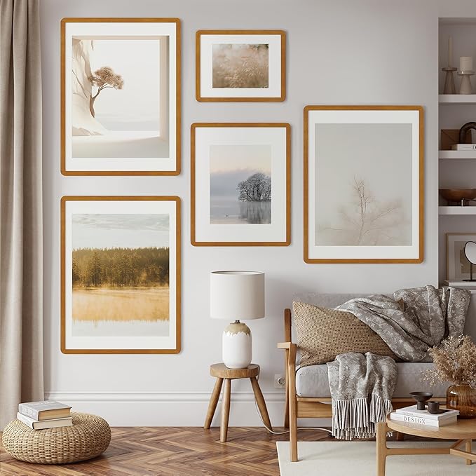 24x30 Frame - Solid Teak Wood 24x30 Poster Frame, 24''x30'' Puzzle Frame With Mat For 18x24, Tempered Glass and Hanging Hardware Included, Minimalist 24 x 30 Frame Wood, Natural Teak