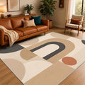Mid Century Area Rug 7x10, Home Decor | Neutral Cream Black Geo Arc, Abstract Geometric Rug for Living Room, Bedroom, Home Office, Non Slip, Washable, Low Pile