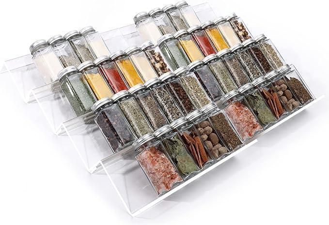 MIUKAA Clear Acrylic Spice Drawer Organizer, 4 Tier- 2 Set Expandable From 13"