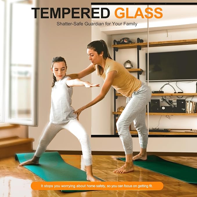 Delma Large Full Body Mirror for Yoga, Frameless Wall-Mounted Glass Panel (60"x25"-Black) 2PCS for Home, Garage, Bedroom & Bathroom