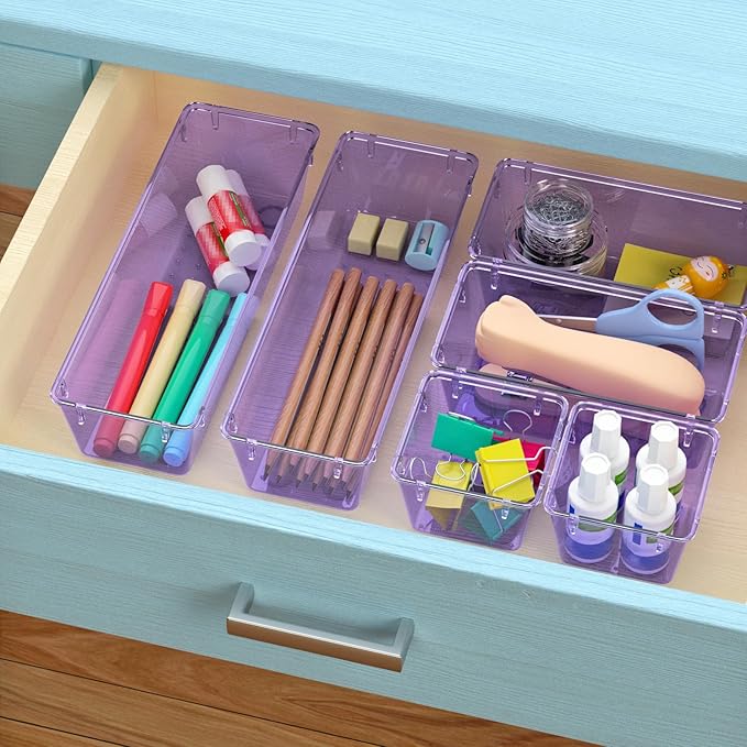WOWBOX 12 Pack Clear Drawer Organizer Set, Acrylic Drawer Storage Trays