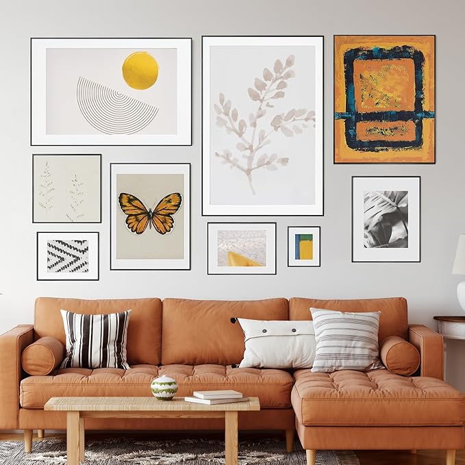 16x24 Frame | 16x24 Poster Frame With Mat For 12x18 | Metal Aluminum Picture Frame With Tempered Glass | Minimalist Modern Poster Frame | Hanging Hardware Included | Set of 2, Black