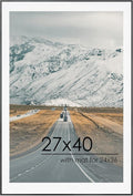 27x40 Metal Picture Frame For Wall With Mat For 24x36, 27''x40'' Aluminum Photo Frames With Tempered Glass For Home Decor, Minimalist Modern Poster Frame Horizontal And Vertical Formats, Black