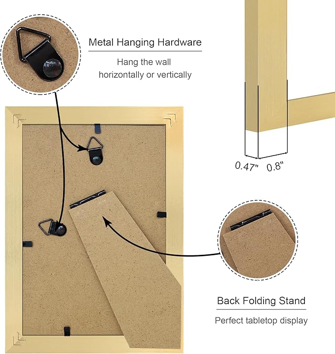 4x6 Picture Frame Set of 4, 4 x 6 Wood Photo Frames with Mat for 3.5x5, Wooden Frame with Real Glass Cover for Wall and Tabletop Display,Gold