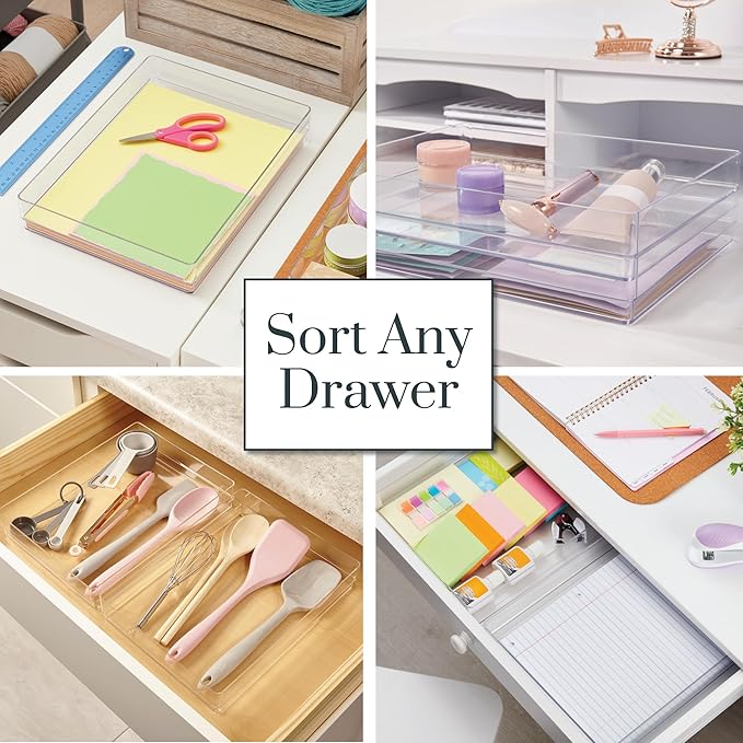 STORi SimpleSort 2-Piece Stackable Clear Drawer Organizer Set | 15" x 6" x 2"