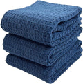 Serafina Home Waffle Blue Kitchen Dish Towels 100% Cotton Cloth Soft Cleaning Drying Absorbent Terry Box Loop: Set of 3 Multipurpose for Everyday Use, 18" x 28" (Blue Box)