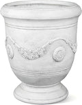 Large Urn Planter Magnesium Oxide Plant Pot with Cement Texture Concrete Urn Planters with Drainage Hole, 14" Dia x 17.5", White