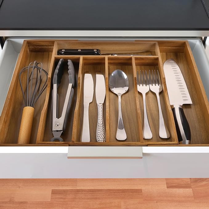 Expandable Acacia Kitchen Drawer Organizer