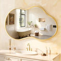 20”x 36” Gold Irregular Wall Mirror, Bathroom Asymmetrical Mirror, Metal Framed, Tempered Glass, Decorative Mirrors for Bathroom Bedroom Living Room Entryway (Horizontal/Vertical)
