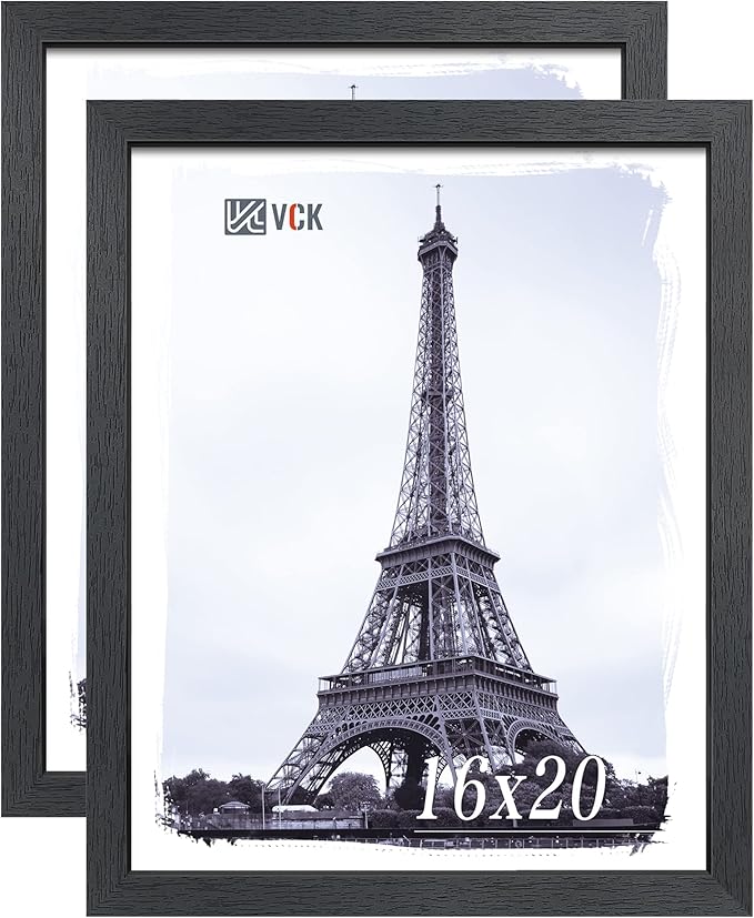 VCK 16x20 Poster Frame with Exclusive Black Woodgrain, Solid Wood Picture Frames for Wall - 2 pack