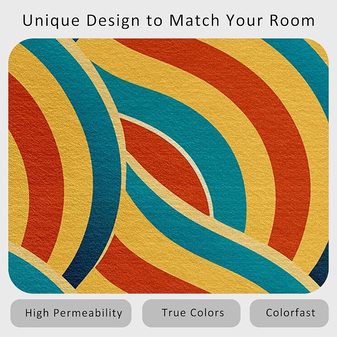 70s Rug 5x7 Retro Abtract Groovy Stripes Pattern Area Rugs for Living Room, Bedroom, 70s Home Decor Accessories Indoor Carpet, Non Slip & Machine Washable, GD0366