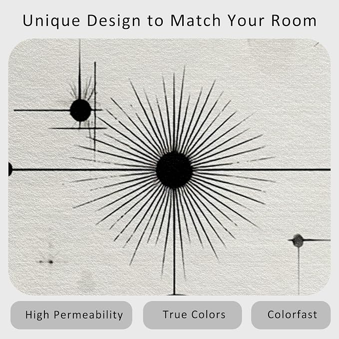 Starburst Rug Large 7x10 Retro Mid Century Modern Pattern Area Rugs for Living Room, Bedroom, Starburst Home Decor Accessories Indoor Carpet, Non Slip & Machine Washable