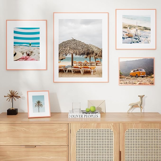 12x18 Metal Picture Frame for Wall With Mat for 8.5x11, 12''x18'' Aluminum Photo Frames With Tempered Glass for Home Decor, Minimalist Modern Poster Frame Horizontal And Vertical Formats, Rose Gold
