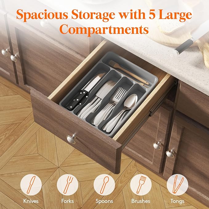 Lifewit Silverware Drawer Organizer Tray, Plastic Cutlery Storage
