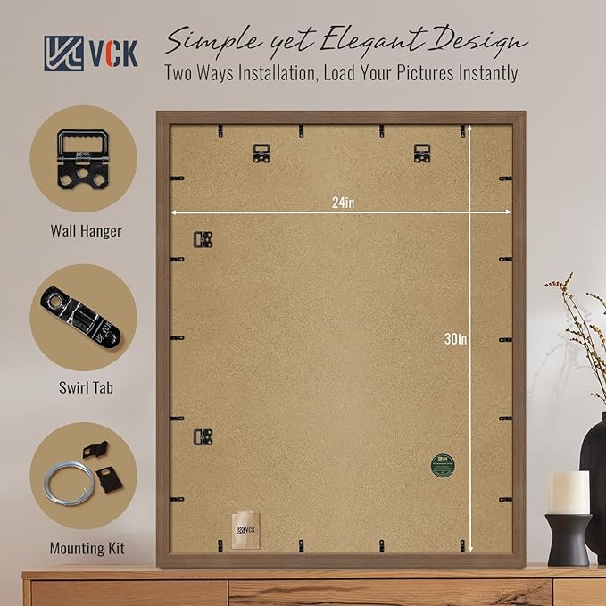VCK 24x30 Brown Poster Frames 3 Pack, High-End Wood Wide Border Picture Frame,Multi-Directional Display Family Photos, Office Prints, Studio/Gallery/Home Artwork