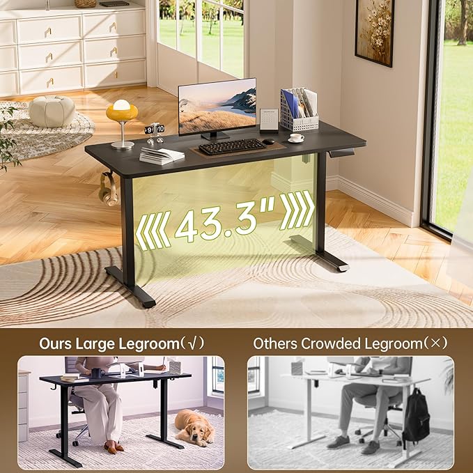 Veken 55 Inch Large Electric Standing Desk, Heights Adjustable,Sit to Stand Up, Work Home Office Computer Table for Study, Walking Pad, Writing, and Games, Wooden Desktop Desks, Black