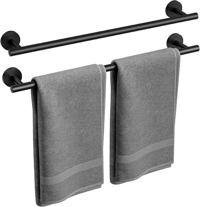 2 Pack Matte Black Towel Bar, 24 Inch Bathroom Towel Rack, Towel Holder Wall Mounted, Thicken SUS304 Stainless Steel Towel Rod Modern Home Decor (Total Length 26-Inch)