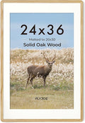 24x36 Poster Frame - Solid Oak Wood 24 x 36 Picture Frame, 24''x36'' Frame With Mat For 20x30, Tempered Glass and Hanging Hardware Included, Minimalist 36 By 24 Photo Frame Wood, Natural Oak