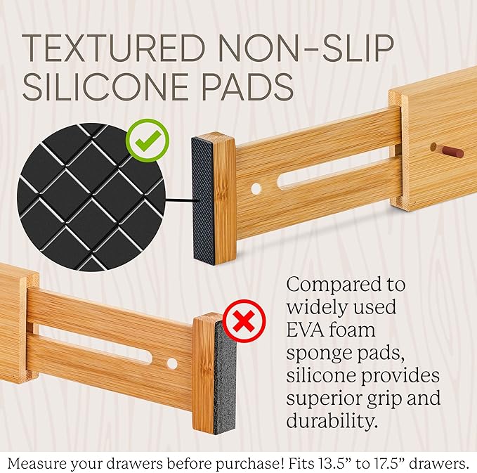 Night Tree Expandable Bamboo Drawer Dividers – Spring-Loaded Wooden Organizers