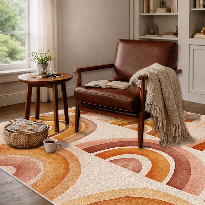Retro Arcs Area Rug 2x3, Minimalist Arch Pattern Rug, Modern Retro Neutral Carpet for Living Room Bedroom, Non Slip Washable Rug