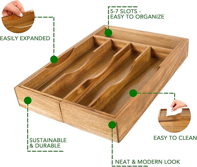 Expandable Acacia Kitchen Drawer Organizer