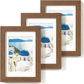 Axeman Solid Oak Wood 4x6 Picture Frame With Mat for 3.5x5 - Hanging Hardware Included, Walnut, 3 PCs