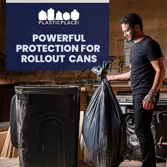 Plasticplace 95-96 Gallon Garbage Can Liners │ 2 Mil │ Black Heavy Duty Trash