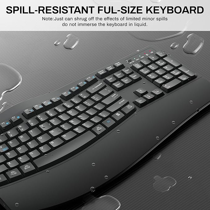 Wireless Keyboard and Mouse Combo,2.4G Full Size Wave Keys Ergonomic Keyboard with Wrist Rest for Natural Typing, 3 DPI Adjustable Ergonomic Silent Mouse for Computer/Laptop/Windows/Mac (Gray)