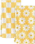 Miss Adola 2 Pack Flour Sack Kitchen Towels - 16x26 Inch Cotton Dish Towels with Hanging Loop Reusable Geometric Modern Retro Tea Towel Absorbent Dishcloths Home Decor, Yellow Daisy