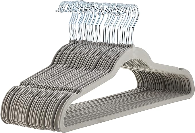 Amazon Basics Slim, Velvet, Non-Slip Suit Clothes Hangers, Gray/Silver - Pack of 30