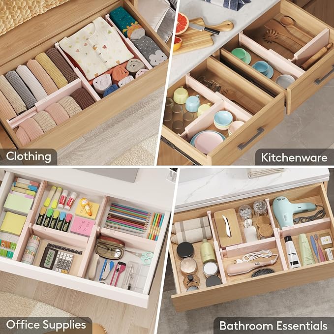 Lifewit 8 Pack 4" High Drawer Dividers 28-43.5cm/11-17" Adjustable Drawer