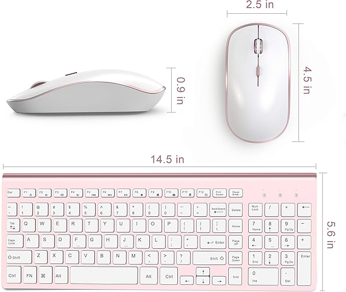 Wireless Keyboard Mouse, JOYACCESS 2.4G Compact and Ultra Slim Wireless Keyboard and Mouse for Windows, Computer, Desktop, PC, Laptop (Pink)