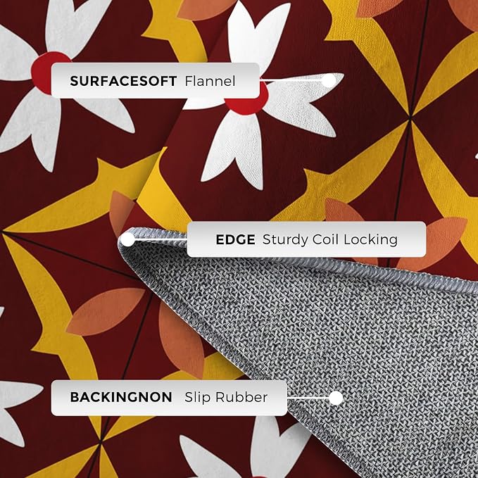 Geometric Flower Rugs for Home Decor, 5x7 ft, Mid Century Modern Area Rugs for Living Room, Soft Non Slip Washable Retro Floral Carpet Bedroom Decorations Dt-Ghf-69