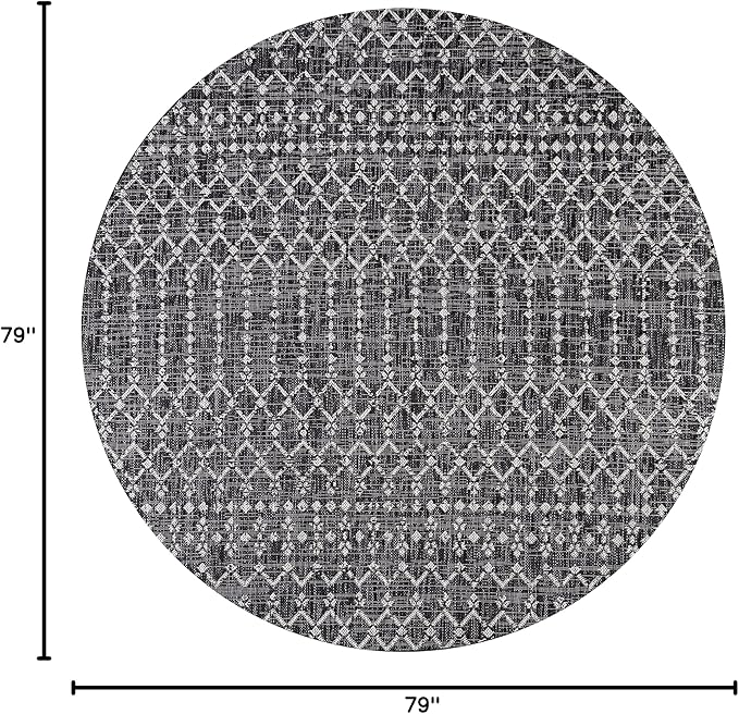 JONATHAN Y SMB108F-6R Ourika Moroccan Geometric Textured Weave Black/Gray 6' Round Indoor/Outdoor Area Rug, Pet Friendly, Non-Shedding, Stain Resistant, Easy-Cleaning for Backyard, Patio, Porch