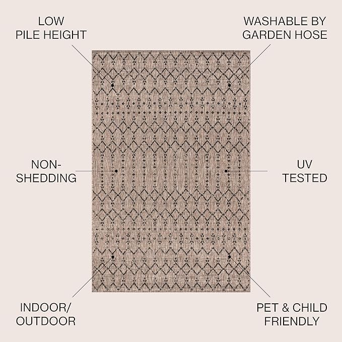 JONATHAN Y SMB108D-3SQ Ourika Moroccan Geometric Textured Weave Indoor/Outdoor Area Rug, Bohemian, Scandinavian for Bedroom, Kitchen, Living Room, Easy-Cleaning, Natural/Black, 3' Square