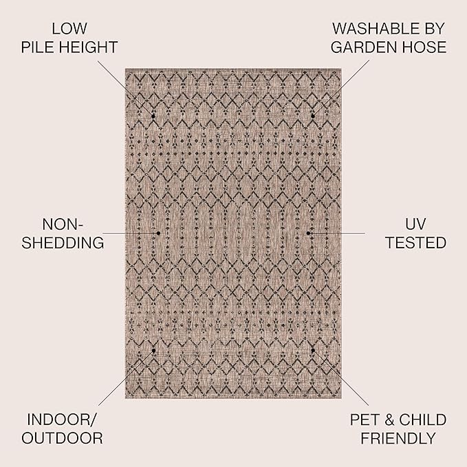 JONATHAN Y Moroccan Geometric Indoor Outdoor Area Rug 9X12 Natural/Black, Ourika Textured Weave for Backyard, Patio, Porch, Easy-Cleaning, High Traffic, Pet-Friendly, Non-Shedding (SMB108D-9)