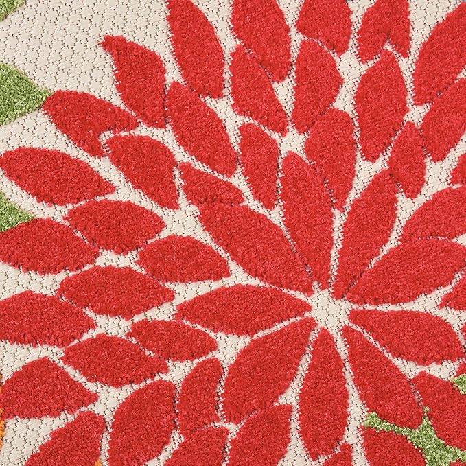 Nourison Aloha Indoor/Outdoor Green 5'3'' x Round Area-Rug, Tropical, Botanical, Easy-Cleaning, Non Shedding, Bed Room, Living Room, Dining Room, Deck, Backyard, Patio (5 Round)