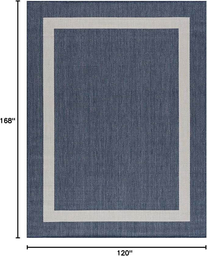 CAMILSON Outdoor Rug 10x14, Large Modern Outside Rugs for Patios Porches Waterproof Durable Washable Non-Shedding, Easy-to-Clean Indoor Outdoor Area Carpet (10 x 14, Bordered - Blue/White)
