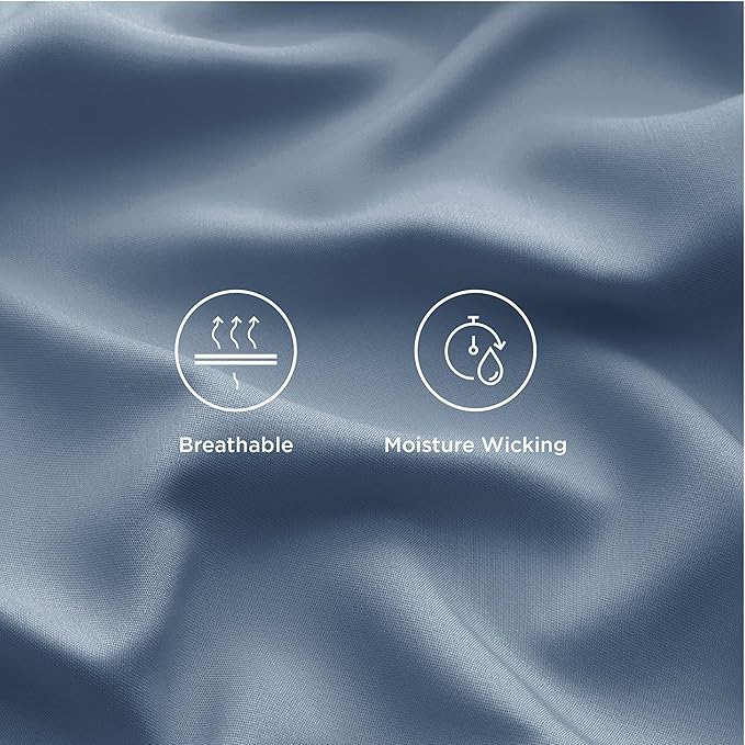 Bedsure Queen Sheet Set, Cooling Sheets for Queen Size Bed Set, Rayon Derived from Bamboo, Breathable & Soft, Deep Pocket, Hotel Luxury Silky Bedding for Hot Sleepers, Dusty Blue