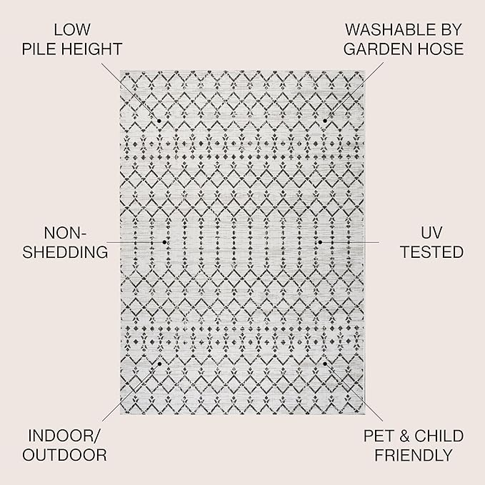 JONATHAN Y Moroccan Geometric Indoor Outdoor Area Rug 9X12 Cream/Black, Ourika Textured Weave for Backyard, Patio, Porch, Easy-Cleaning, High Traffic, Pet-Friendly, Non-Shedding (SMB108I-9)