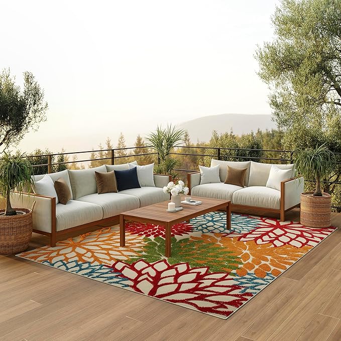 Nourison Home Aloha Indoor/Outdoor Green 12' x 15' Area Rug, Easy Cleaning, Non Shedding, Bed Room, Living Room, Dining Room, Deck, Backyard, Patio (12x15)