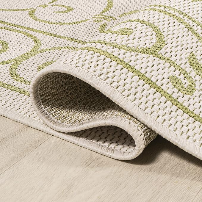 JONATHAN Y Vintage Filigree Indoor Outdoor Area Rug 3X5 Cream/Green, Charleston Textured Weave for Backyard, Patio, Porch, Easy-Cleaning, High Traffic, Pet-Friendly, Non-Shedding (SMB106I-3)