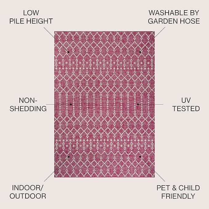 JONATHAN Y Moroccan Geometric Indoor Outdoor Area Rug 9X12 Fuchsia/Light Gray, Ourika Textured Weave for Backyard, Patio, Porch, Easy-Cleaning, High Traffic, Pet-Friendly, Non-Shedding (SMB108Q-9)