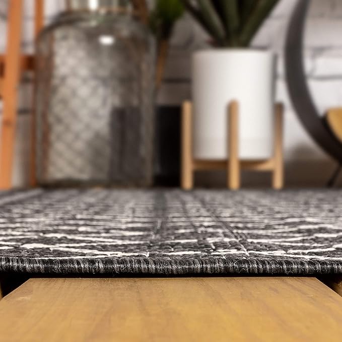 JONATHAN Y SMB108F-3SQ Ourika Moroccan Geometric Textured Weave Black/Gray 3' Square Indoor/Outdoor Area Rug, Pet Friendly, Non-Shedding, Stain Resistant, Easy-Cleaning for Backyard, Patio, Porch