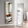 KOHROS 63"x 21" Full Length Mirror, Venetian Floor Mirror with Mirrored Frame, Glam Freestanding Leaning Wall Mirror for Bedroom Living Room Decor (Silver)