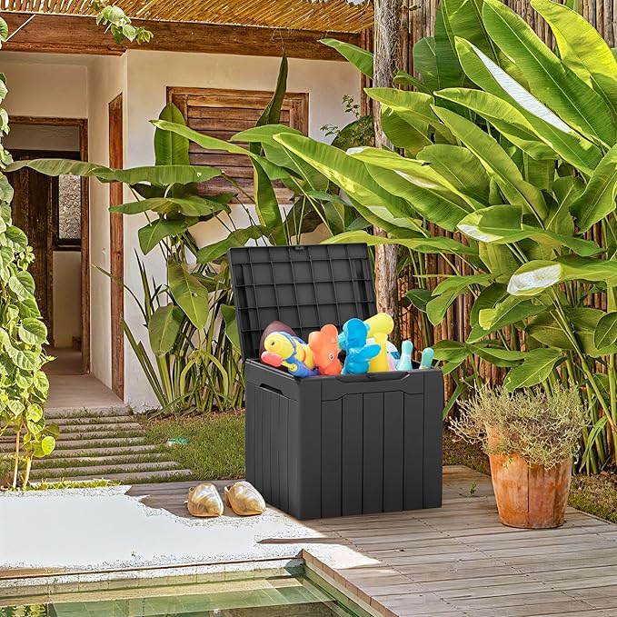 Greesum 31 Gallon Resin Deck Box All Weather Outdoor Storage Boxes for Patio Furniture Set,Outdoor Toys,Garden Tools,Gray