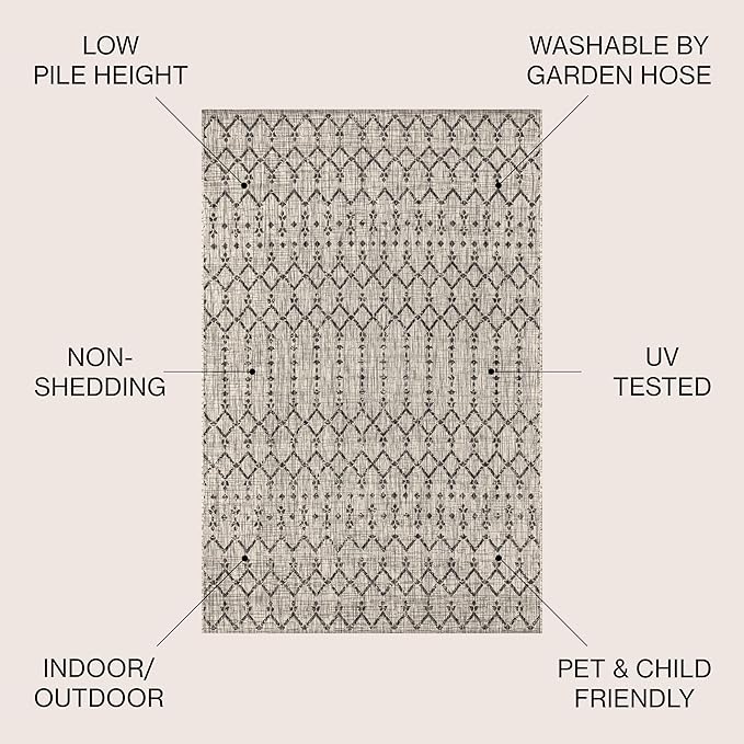 JONATHAN Y Moroccan Geometric Indoor Outdoor Area Rug 9X12 Light Gray/Black, Ourika Textured Weave for Backyard, Patio, Porch, Easy-Cleaning, High Traffic, Pet-Friendly, Non-Shedding (SMB108E-9)