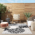 Nourison Aloha Indoor/Outdoor Black White 5'3" x 7'5" Area Rug, Tropical, Botanical, Easy Cleaning, Non Shedding, Bed Room, Living Room, Dining Room, Deck, Backyard, Patio (5x7)
